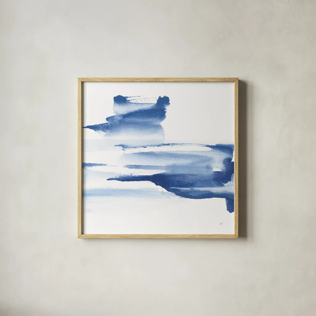 Classic Blue IV by Chris Paschke. Shown in a natural wood glass frame for a timeless modern aesthetic. Available as an archival giclee rolled canvas, fine art paper, or poster print. SKU 67657a.