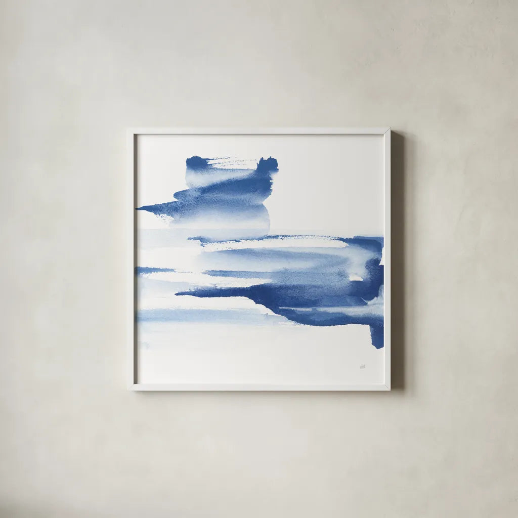 Classic Blue IV by Chris Paschke. Shown in a crisp white glass frame for a clean and minimalist style. Available as an archival giclee rolled canvas, fine art paper, or poster print. SKU 67657a.