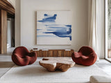 Classic Blue IV by Chris Paschke. Shown as extra-large giant wall art in a modern living room. Available as an archival giclee rolled canvas, fine art paper, or poster print. SKU 67657a.