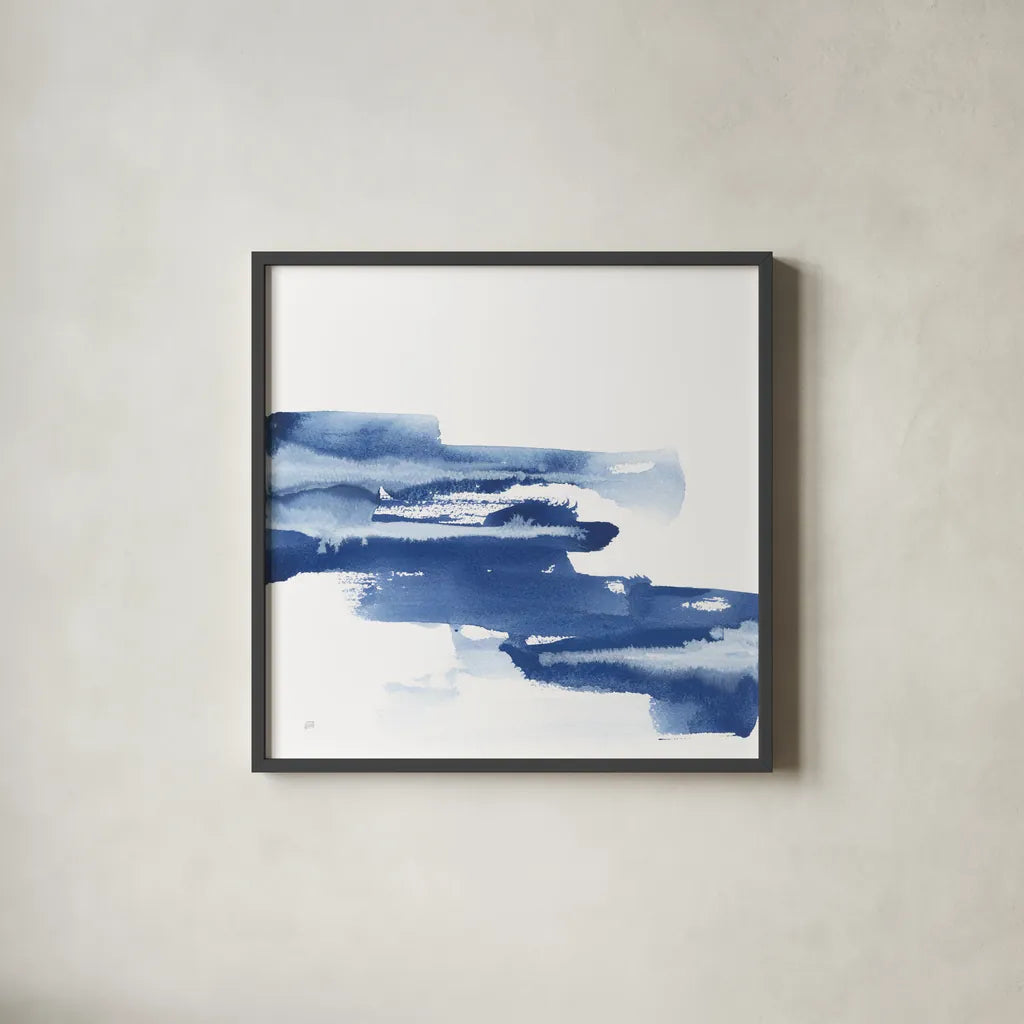 Classic Blue V by Chris Paschke. Shown in a sleek black glass frame for a contemporary gallery look. Available as an archival giclee rolled canvas, fine art paper, or poster print. SKU 67658a.