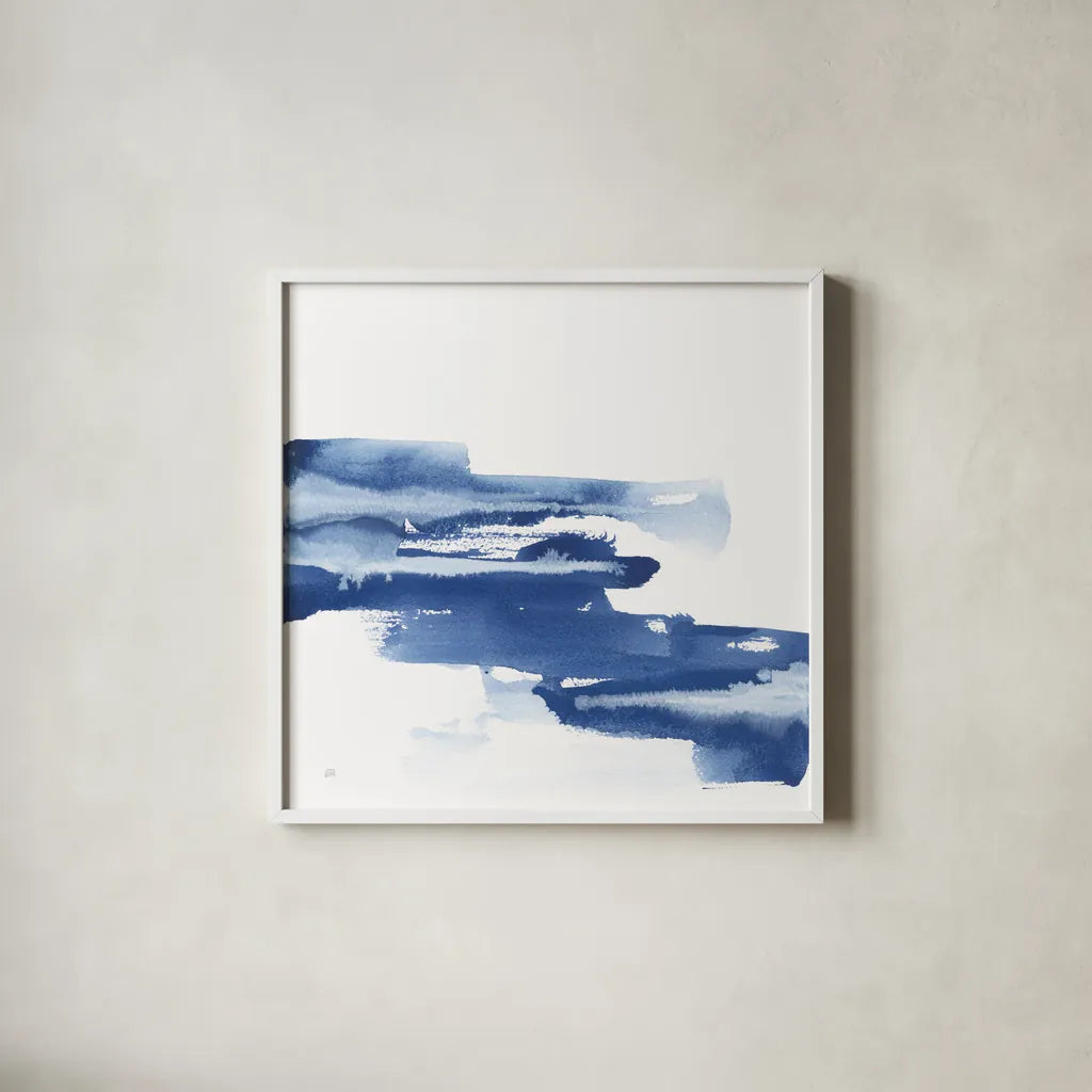 Classic Blue V by Chris Paschke. Shown in a crisp white glass frame for a clean and minimalist style. Available as an archival giclee rolled canvas, fine art paper, or poster print. SKU 67658a.