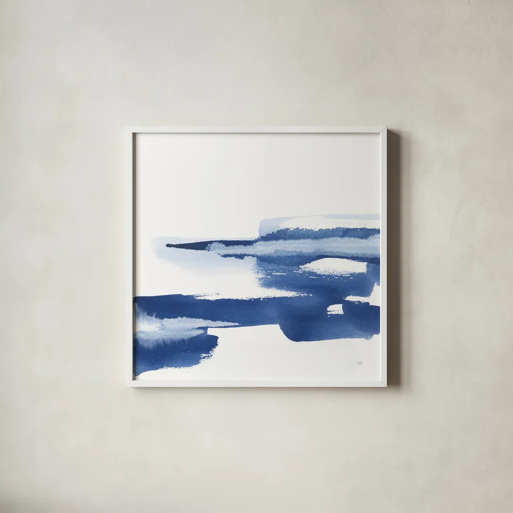 Classic Blue VI by Chris Paschke. Shown in a crisp white glass frame for a clean and minimalist style. Available as an archival giclee rolled canvas, fine art paper, or poster print. SKU 67659a.