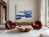 Classic Blue VI by Chris Paschke. Shown as extra-large giant wall art in a modern living room. Available as an archival giclee rolled canvas, fine art paper, or poster print. SKU 67659a.