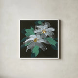 Clematis I by Chris Paschke. Shown in a crisp white glass frame for a clean and minimalist style. Available as an archival giclee rolled canvas, fine art paper, or poster print. SKU 80809a.