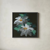 Clematis II by Chris Paschke. Shown in a sleek black glass frame for a contemporary gallery look. Available as an archival giclee rolled canvas, fine art paper, or poster print. SKU 80810a.