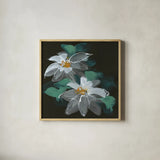 Clematis II by Chris Paschke. Shown in a natural wood glass frame for a timeless modern aesthetic. Available as an archival giclee rolled canvas, fine art paper, or poster print. SKU 80810a.