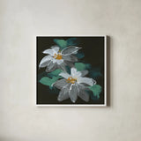 Clematis II by Chris Paschke. Shown in a crisp white glass frame for a clean and minimalist style. Available as an archival giclee rolled canvas, fine art paper, or poster print. SKU 80810a.