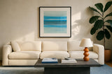 Coastal Abstraction III by Chris Paschke. Displayed in a glass frame with matte in a clean modern living room. Available as an archival giclee rolled canvas, fine art paper, or poster print. SKU 65470a.