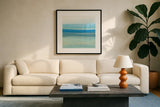 Coastal Abstraction IV by Chris Paschke. Displayed in a glass frame with matte in a clean modern living room. Available as an archival giclee rolled canvas, fine art paper, or poster print. SKU 65471a.