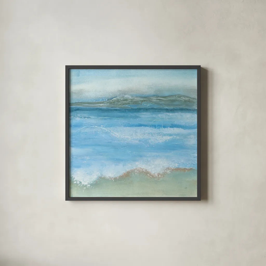 Coastal I by Chris Paschke. Shown in a sleek black glass frame for a contemporary gallery look. Available as an archival giclee rolled canvas, fine art paper, or poster print. SKU 65460a.