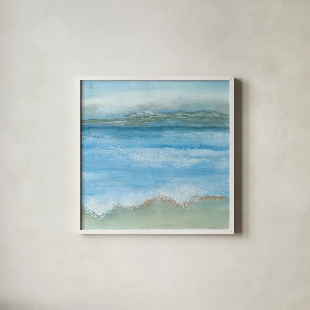 Coastal I by Chris Paschke. Shown in a crisp white glass frame for a clean and minimalist style. Available as an archival giclee rolled canvas, fine art paper, or poster print. SKU 65460a.