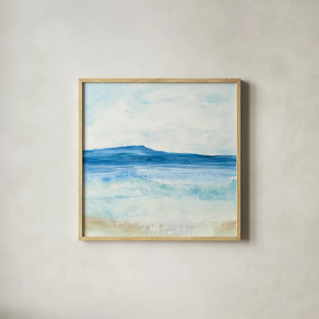 Coastal II by Chris Paschke. Shown in a natural wood glass frame for a timeless modern aesthetic. Available as an archival giclee rolled canvas, fine art paper, or poster print. SKU 65461a.