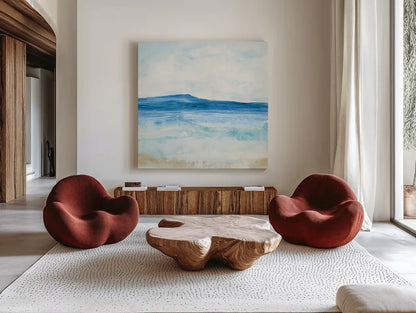 Coastal II by Chris Paschke. Shown as extra-large giant wall art in a modern living room. Available as an archival giclee rolled canvas, fine art paper, or poster print. SKU 65461a.