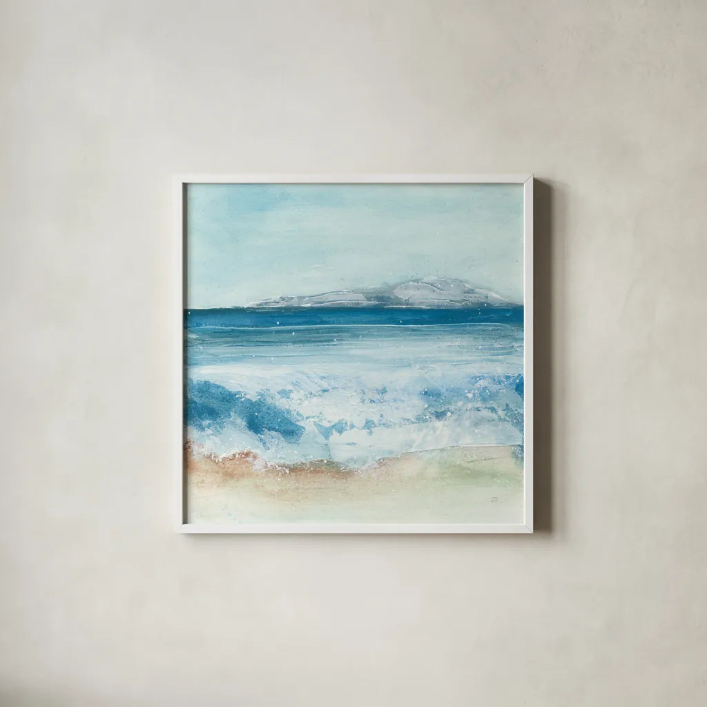 Coastal IV by Chris Paschke. Shown in a crisp white glass frame for a clean and minimalist style. Available as an archival giclee rolled canvas, fine art paper, or poster print. SKU 65463a.