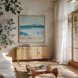Coastal IV by Chris Paschke. Shown in a natural wood frame in a cozy modern living room. Available as an archival giclee rolled canvas, fine art paper, or poster print. SKU 65463a.