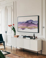 Coastal Ink III by Chris Paschke. shown as a framed stretched canvas in a living room above a console. Available as a archival giclee rolled canvas, fine art paper, or poster print. SKU 65438i.
