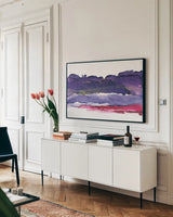 Coastal Ink IV by Chris Paschke. shown as a framed stretched canvas in a living room above a console. Available as a archival giclee rolled canvas, fine art paper, or poster print. SKU 65439i.