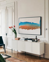 Coastal Ink VII by Chris Paschke. shown as a framed stretched canvas in a living room above a console. Available as a archival giclee rolled canvas, fine art paper, or poster print. SKU 65442i.
