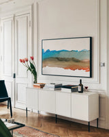 Coastal Ink VIII by Chris Paschke. shown as a framed stretched canvas in a living room above a console. Available as a archival giclee rolled canvas, fine art paper, or poster print. SKU 65443i.