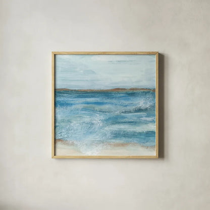 Coastal V by Chris Paschke. Shown in a natural wood glass frame for a timeless modern aesthetic. Available as an archival giclee rolled canvas, fine art paper, or poster print. SKU 65771a.