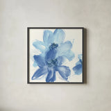 Cobalt Clematis I by Chris Paschke. Shown in a sleek black glass frame for a contemporary gallery look. Available as an archival giclee rolled canvas, fine art paper, or poster print. SKU 33996a.