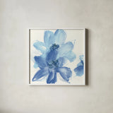 Cobalt Clematis I by Chris Paschke. Shown in a crisp white glass frame for a clean and minimalist style. Available as an archival giclee rolled canvas, fine art paper, or poster print. SKU 33996a.