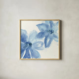 Cobalt Clematis II by Chris Paschke. Shown in a natural wood glass frame for a timeless modern aesthetic. Available as an archival giclee rolled canvas, fine art paper, or poster print. SKU 33997a.