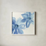 Cobalt Clematis II by Chris Paschke. Shown in a crisp white glass frame for a clean and minimalist style. Available as an archival giclee rolled canvas, fine art paper, or poster print. SKU 33997a.