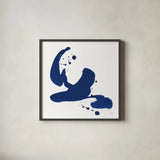 Cobalt Ink Drops I by Chris Paschke. Shown in a sleek black glass frame for a contemporary gallery look. Available as an archival giclee rolled canvas, fine art paper, or poster print. SKU 67368a.