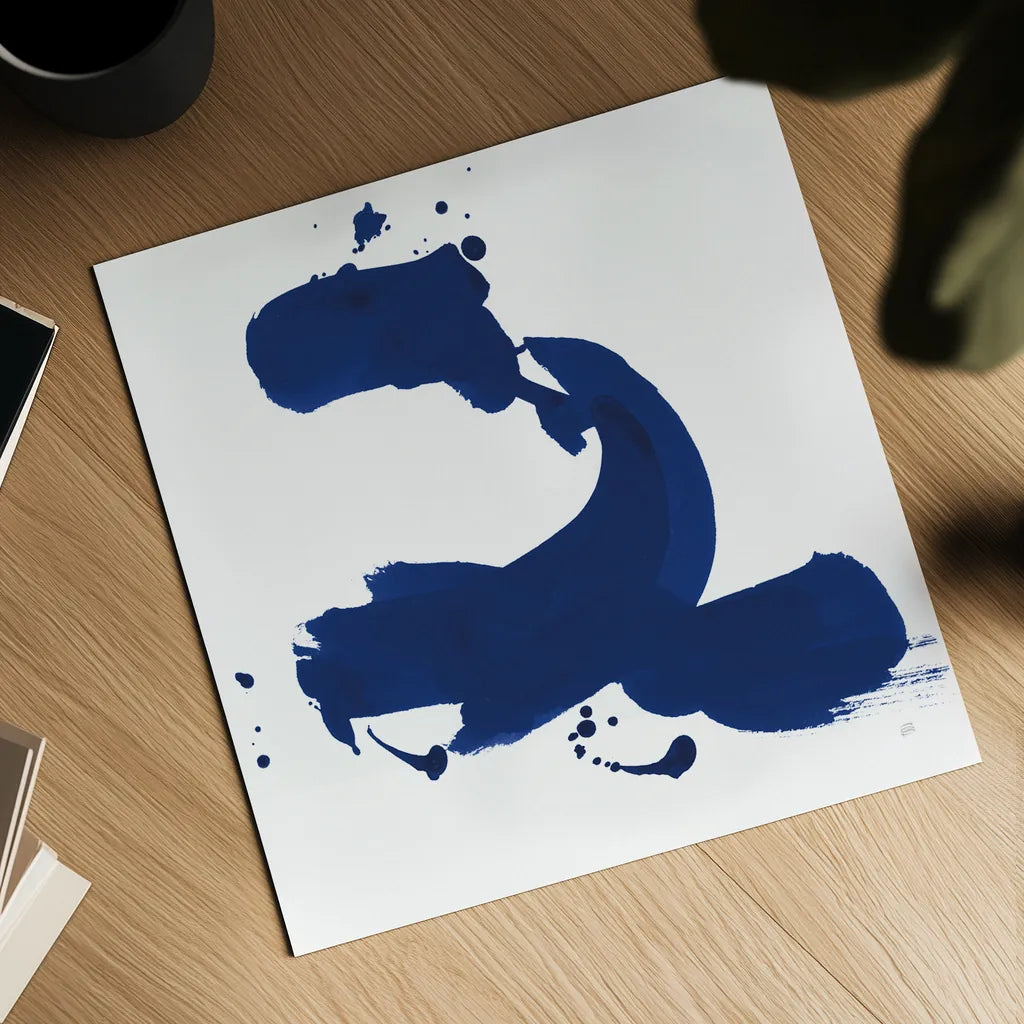 Cobalt Ink Drops II by Chris Paschke. Shown as a detailed flat fine art print, highlighting archival giclee quality. Available as an archival giclee rolled canvas, fine art paper, or poster print. SKU 67369a.