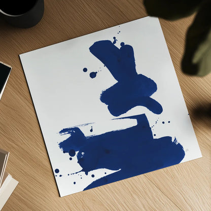 Cobalt Ink Drops III by Chris Paschke. Shown as a detailed flat fine art print, highlighting archival giclee quality. Available as an archival giclee rolled canvas, fine art paper, or poster print. SKU 67370a.