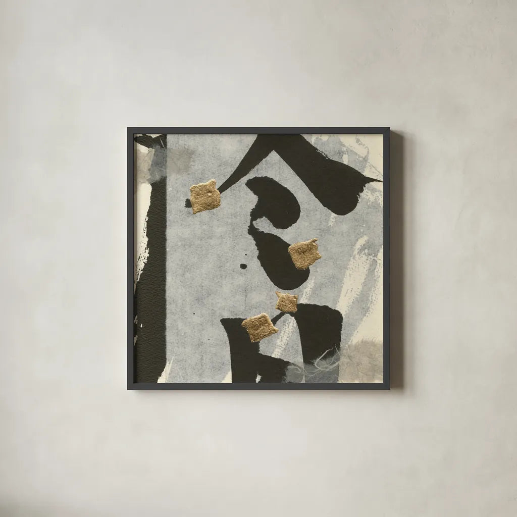 Collage I by Chris Paschke. Shown in a sleek black glass frame for a contemporary gallery look. Available as an archival giclee rolled canvas, fine art paper, or poster print. SKU 32512a.