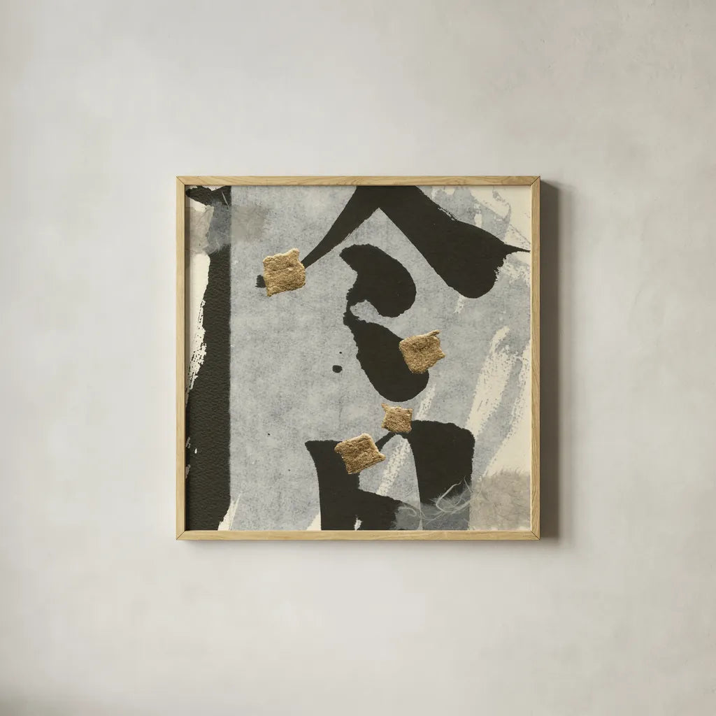 Collage I by Chris Paschke. Shown in a natural wood glass frame for a timeless modern aesthetic. Available as an archival giclee rolled canvas, fine art paper, or poster print. SKU 32512a.