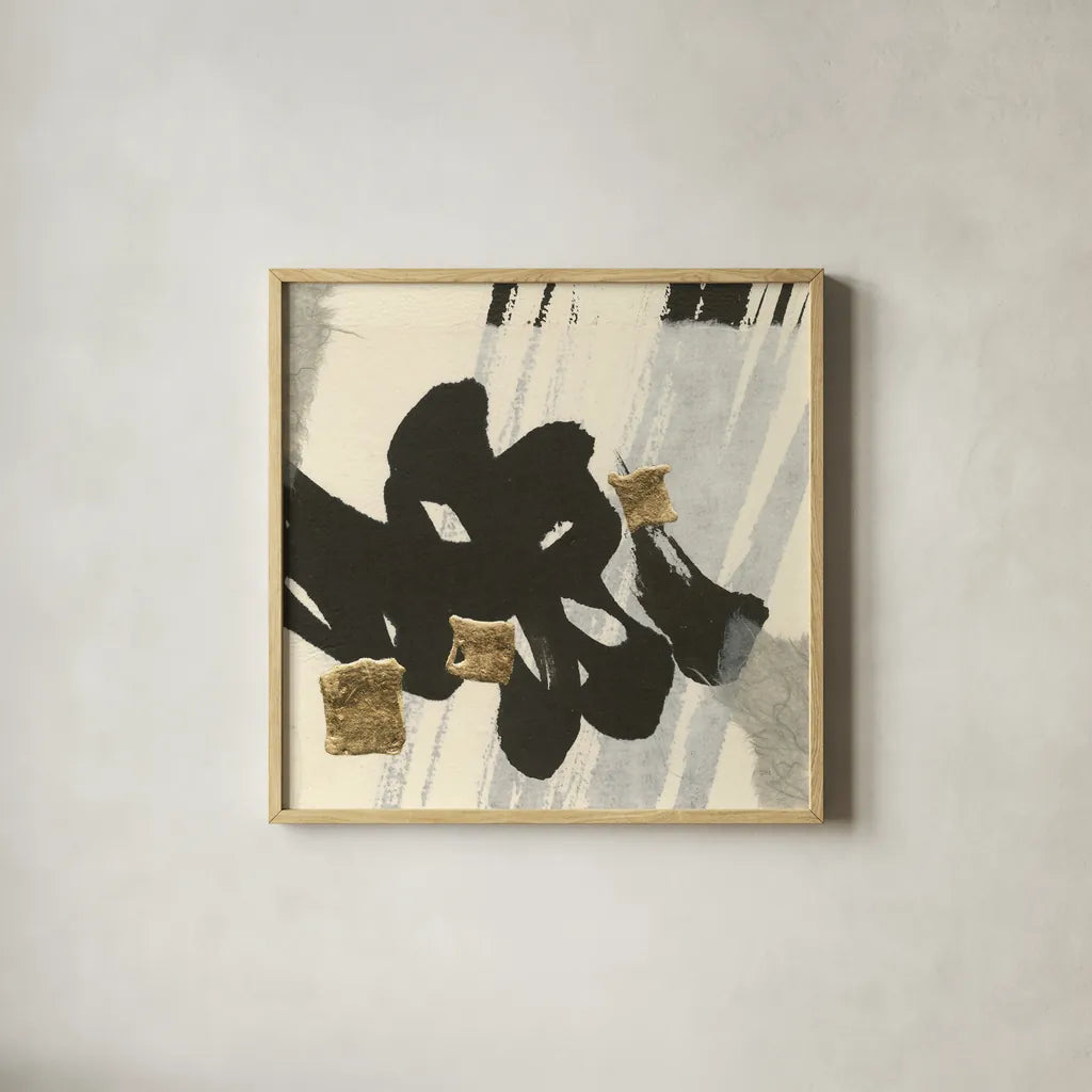 Collage III by Chris Paschke. Shown in a natural wood glass frame for a timeless modern aesthetic. Available as an archival giclee rolled canvas, fine art paper, or poster print. SKU 32514a.