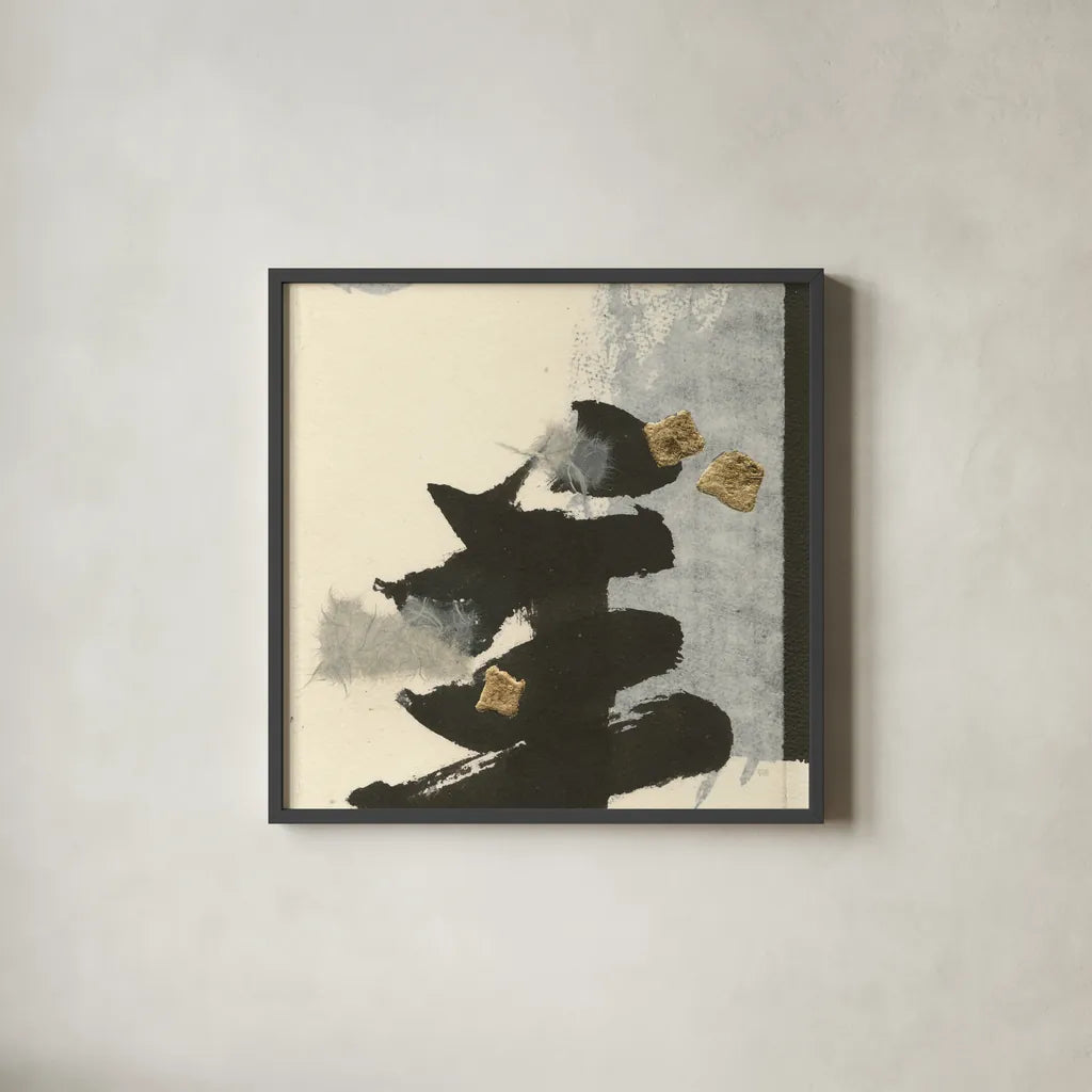 Collage IV by Chris Paschke. Shown in a sleek black glass frame for a contemporary gallery look. Available as an archival giclee rolled canvas, fine art paper, or poster print. SKU 32515a.