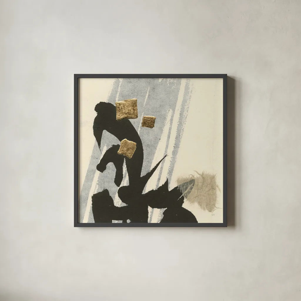 Collage IX by Chris Paschke. Shown in a sleek black glass frame for a contemporary gallery look. Available as an archival giclee rolled canvas, fine art paper, or poster print. SKU 32520a.