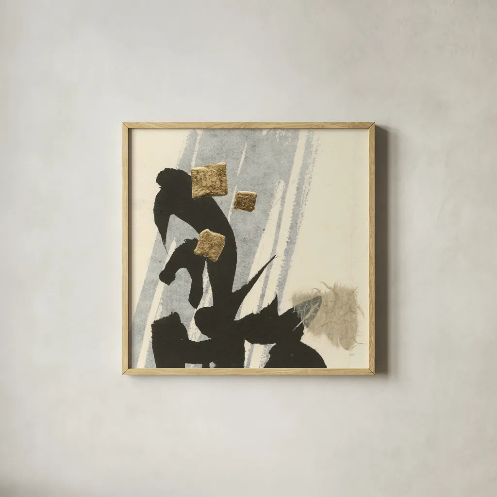 Collage IX by Chris Paschke. Shown in a natural wood glass frame for a timeless modern aesthetic. Available as an archival giclee rolled canvas, fine art paper, or poster print. SKU 32520a.