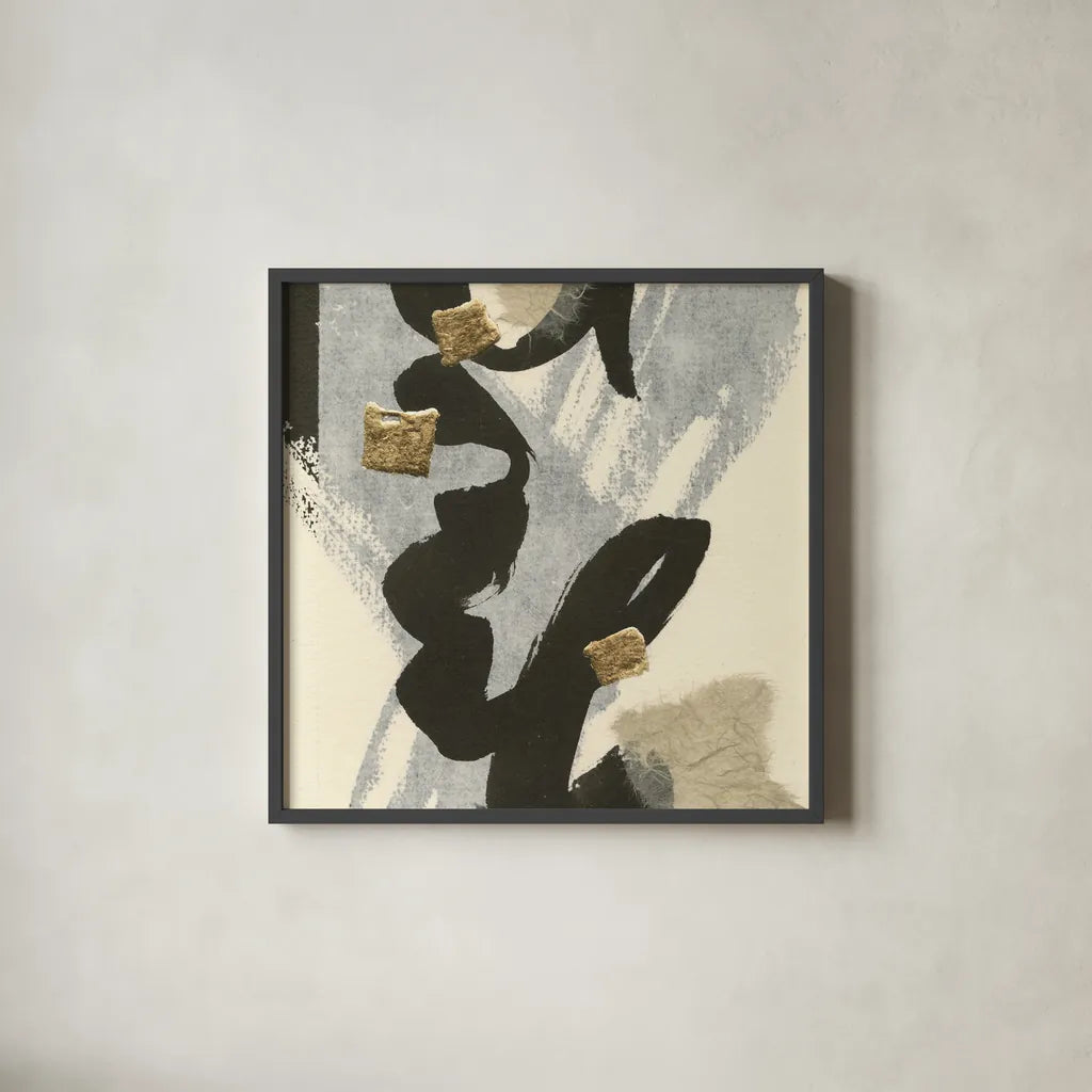 Collage V by Chris Paschke. Shown in a sleek black glass frame for a contemporary gallery look. Available as an archival giclee rolled canvas, fine art paper, or poster print. SKU 32516a.