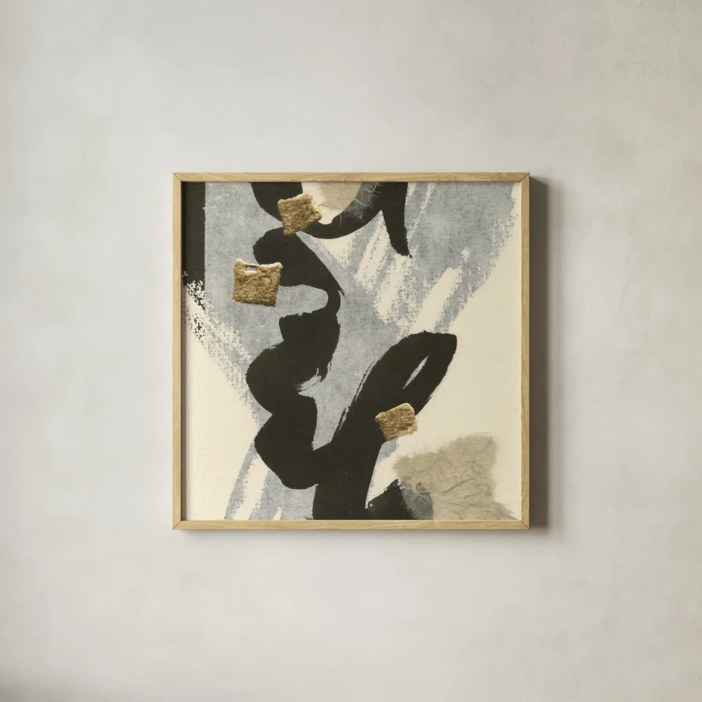 Collage V by Chris Paschke. Shown in a natural wood glass frame for a timeless modern aesthetic. Available as an archival giclee rolled canvas, fine art paper, or poster print. SKU 32516a.