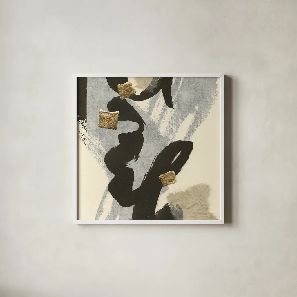 Collage V by Chris Paschke. Shown in a crisp white glass frame for a clean and minimalist style. Available as an archival giclee rolled canvas, fine art paper, or poster print. SKU 32516a.