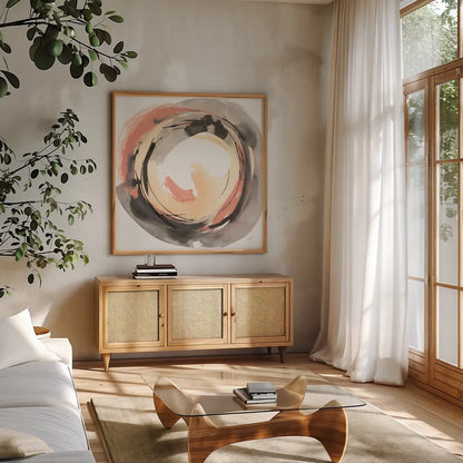 Coming to Life I by Chris Paschke. Shown in a natural wood frame in a cozy modern living room. Available as an archival giclee rolled canvas, fine art paper, or poster print. SKU 70677a.