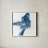 Connecting the Dots III Dark Denim by Chris Paschke. Shown in a crisp white glass frame for a clean and minimalist style. Available as an archival giclee rolled canvas, fine art paper, or poster print. SKU 88511a.