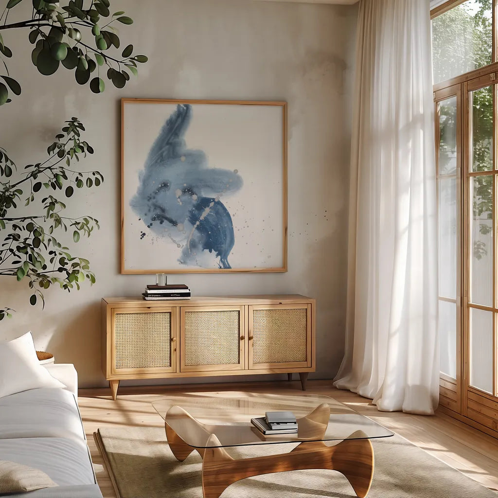 Connecting the Dots IV by Chris Paschke. Shown in a natural wood frame in a cozy modern living room. Available as an archival giclee rolled canvas, fine art paper, or poster print. SKU 83780a.