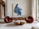Connecting the Dots IV Dark Denim by Chris Paschke. Shown as extra-large giant wall art in a modern living room. Available as an archival giclee rolled canvas, fine art paper, or poster print. SKU 88512a.