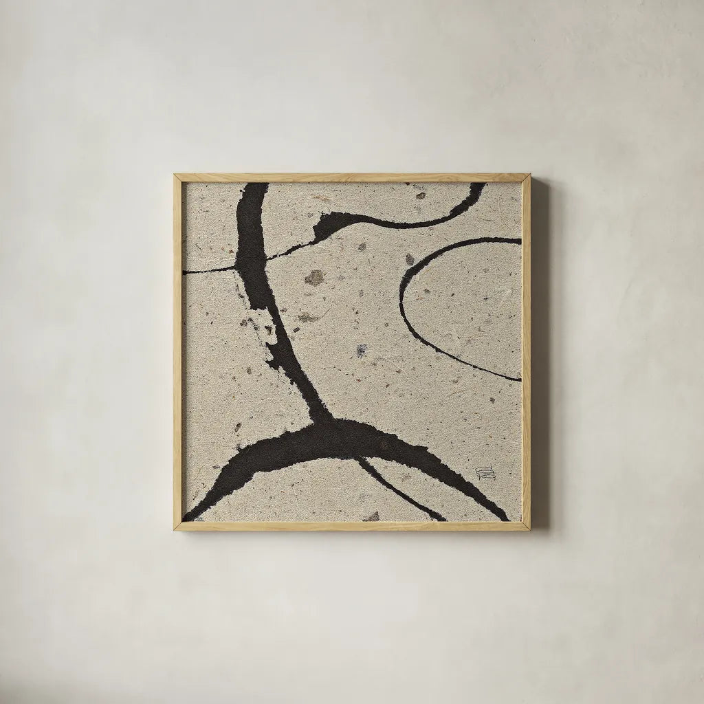 Contemporary Scroll Square IV by Chris Paschke. Shown in a natural wood glass frame for a timeless modern aesthetic. Available as an archival giclee rolled canvas, fine art paper, or poster print. SKU 9423a.