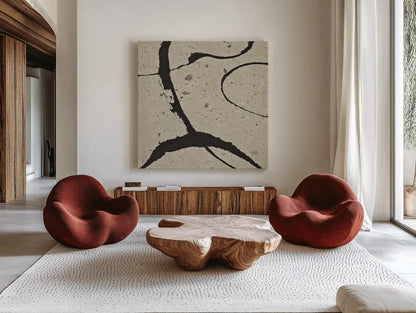 Contemporary Scroll Square IV by Chris Paschke. Shown as extra-large giant wall art in a modern living room. Available as an archival giclee rolled canvas, fine art paper, or poster print. SKU 9423a.