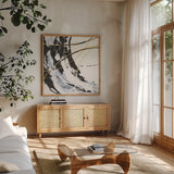Continuum I by Chris Paschke. Shown in a natural wood frame in a cozy modern living room. Available as an archival giclee rolled canvas, fine art paper, or poster print. SKU 71879a.
