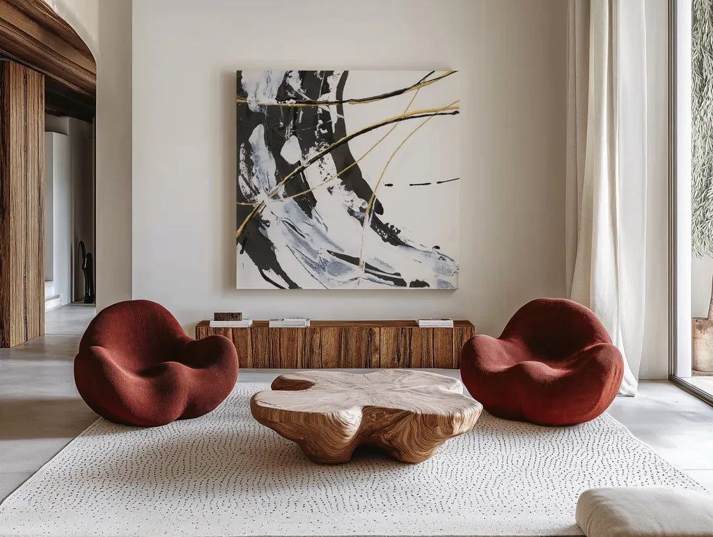 Continuum I by Chris Paschke. Shown as extra-large giant wall art in a modern living room. Available as an archival giclee rolled canvas, fine art paper, or poster print. SKU 71879a.