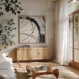 Continuum II by Chris Paschke. Shown in a natural wood frame in a cozy modern living room. Available as an archival giclee rolled canvas, fine art paper, or poster print. SKU 71880a.