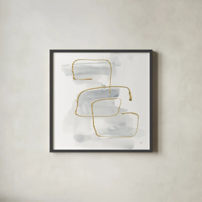 Cool Gray Gold I by Chris Paschke. Shown in a sleek black glass frame for a contemporary gallery look. Available as an archival giclee rolled canvas, fine art paper, or poster print. SKU 67684a.